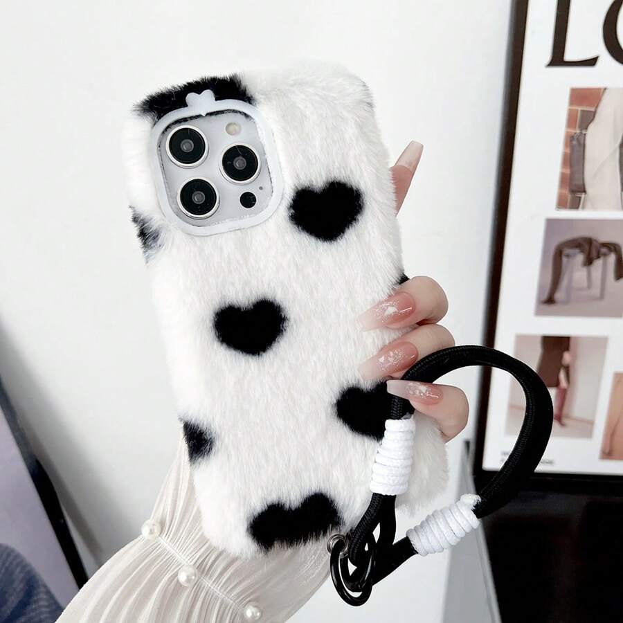 1 pieza Brazalete con soporte para teléfono móvil en forma de corazón blanco y negro, funda protectora de invierno compatible con iPhone/OPPO