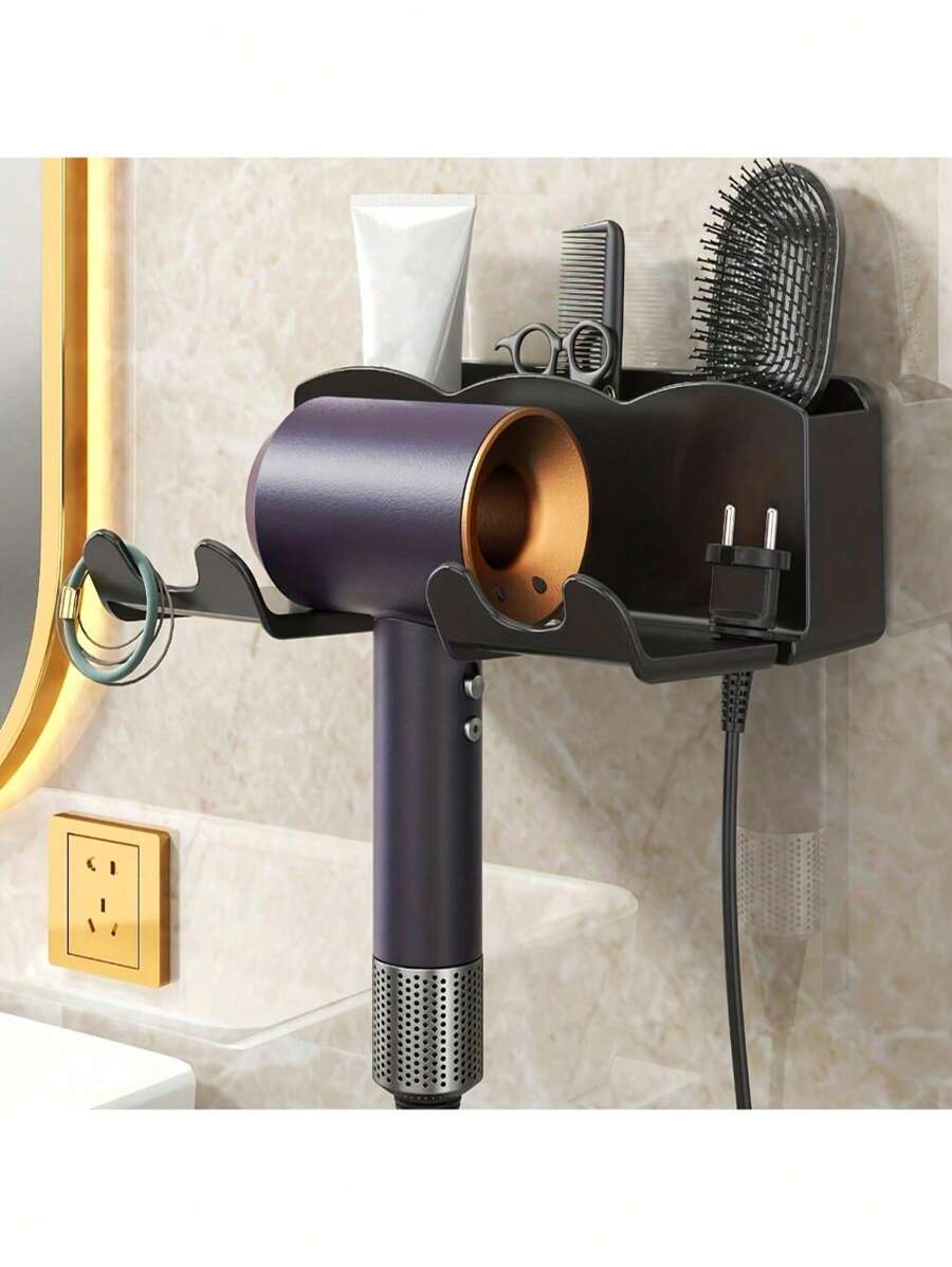 1pc Wall Mounted Hair Dryer Bracket, For Bathroom Shelves Without Drilling, Hair Dryer Bathroom Storage Rack