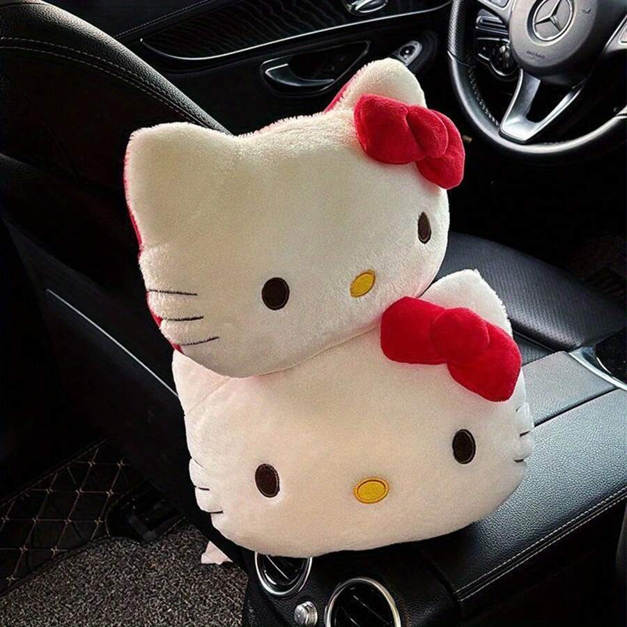 Sanrio قطعة واحدة/قطعتين من وسادة مسند رأس السيارة من كيتي الأبيضالناعمة كشخصية الرسوم المتحركة،مصنوع من قماش البوليستر، زينة جميلة للمنزل والغرفة وغرفة النوم والمكتب والأريكة، هدية مثالية لأعياد الميلاد وأعياد الحب
