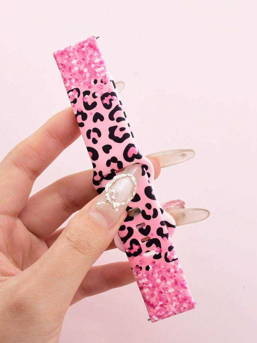 1PC Glitter Pink Leopard Printed Silicone Bracelet Watch Strap Compatible With Samsung Galaxy Watch4/Watch4 Classic/Watch5/Watch5 Pro/Watch6/Watch6 Classic/Watch7 Watch Bands