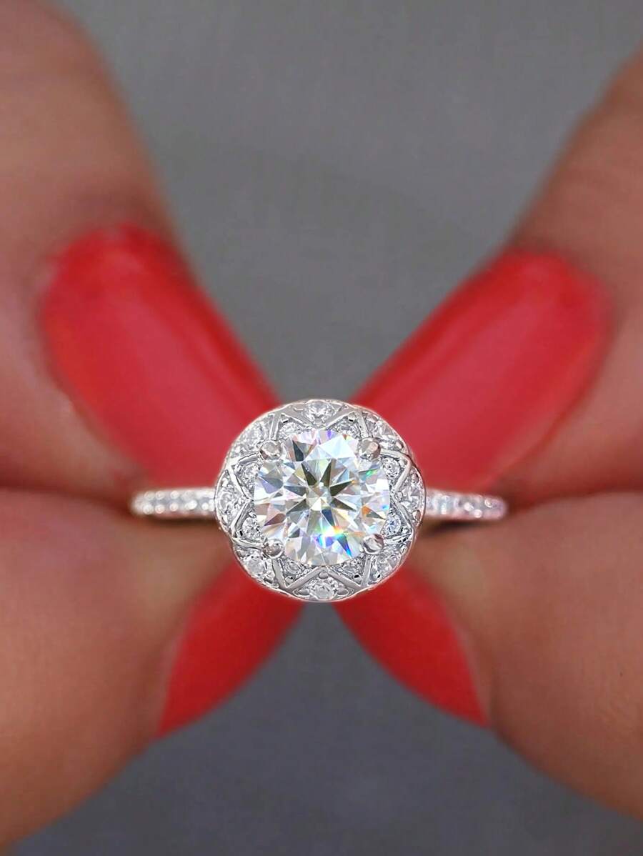 1 pièce Bague de mariage en diamant Moissanite à six griffes avancée de 1 ct design en forme de tournesol, en argent sterling 925, couleur D, convenant pour les fiançailles, épouses, petites amies, cadeaux d'anniversaire, cadeaux d'anniversaire de mariage, bijoux de mariée