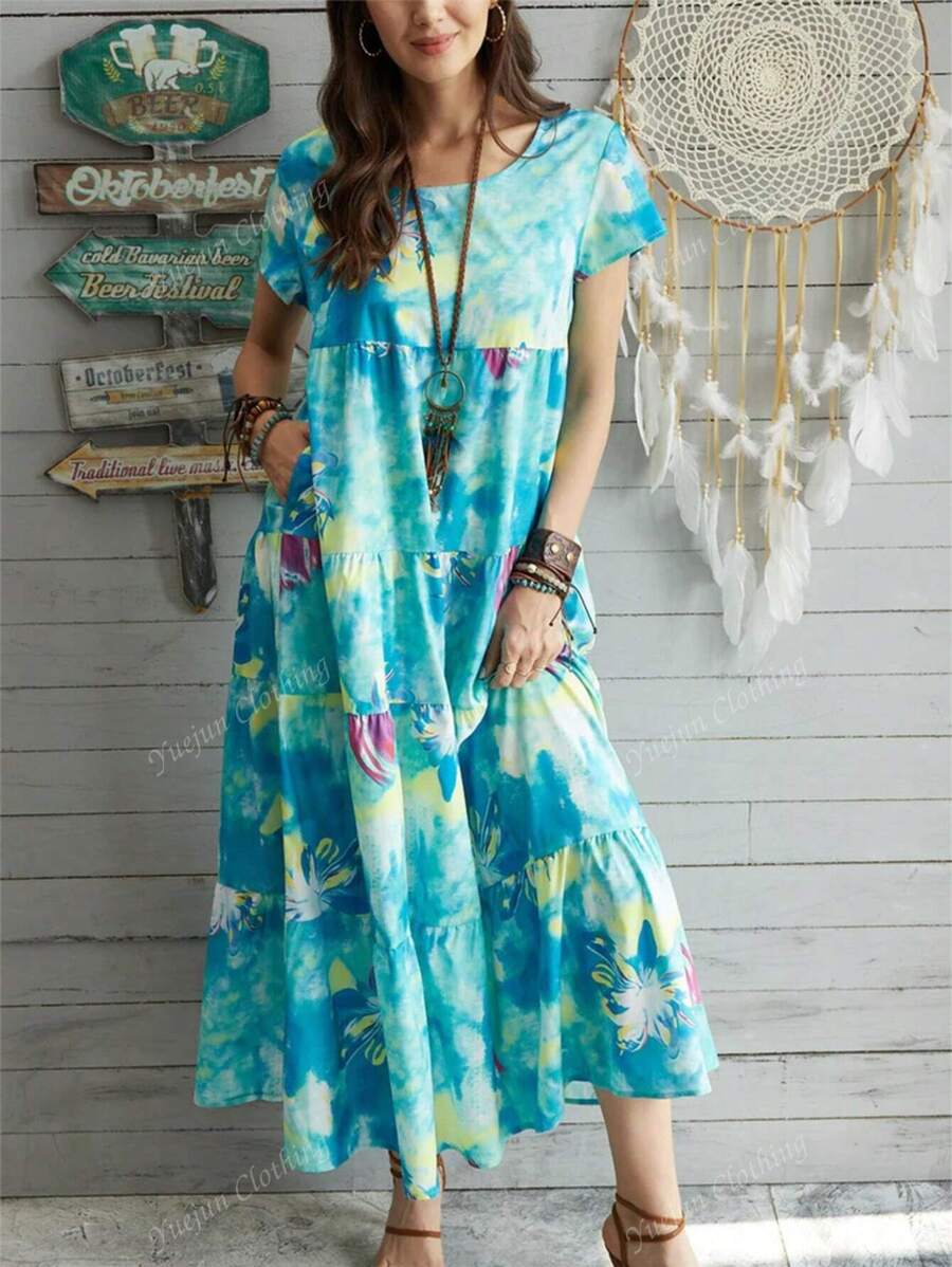 Plus Size Women Arabic Style Minimalist Fashion Dress, Suitable For Summer