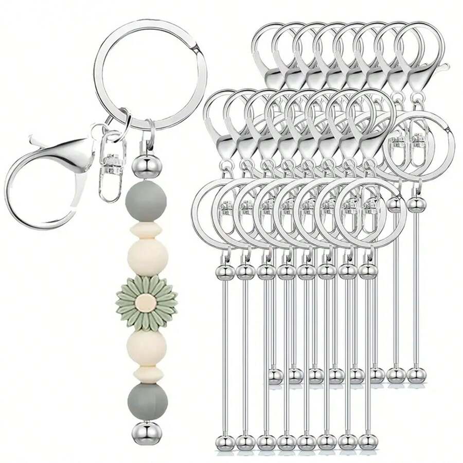 4/9/16 pièces Accessoires de porte-clés à perles, kit d'accessoires de porte-clés à perles en alliage de zinc vierge pour la fabrication de pendentifs à perles, la création de bijoux, les cadeaux