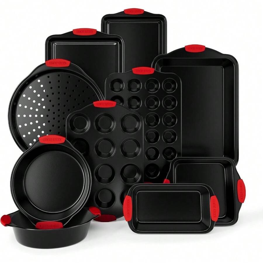 Nonstick Stackable Bakeware Set - Durable, Easy Release Baking Set, Black, 10 Pcs