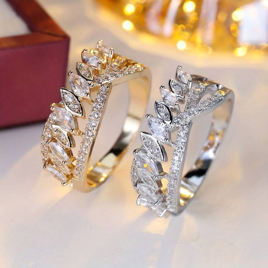 1pc Women's Elegant & Classy Fashionable Ring Inlaid With Synthetic Zirconia, Suitable For Daily Wear, Dates, Work, Versatile