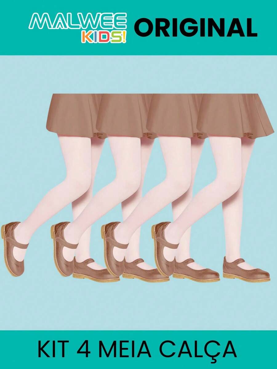 Kit 4 Meia Calça Infantil Ballet Lupo Fio 40 Quentinha em Poliamida Lobinha Festa Junina