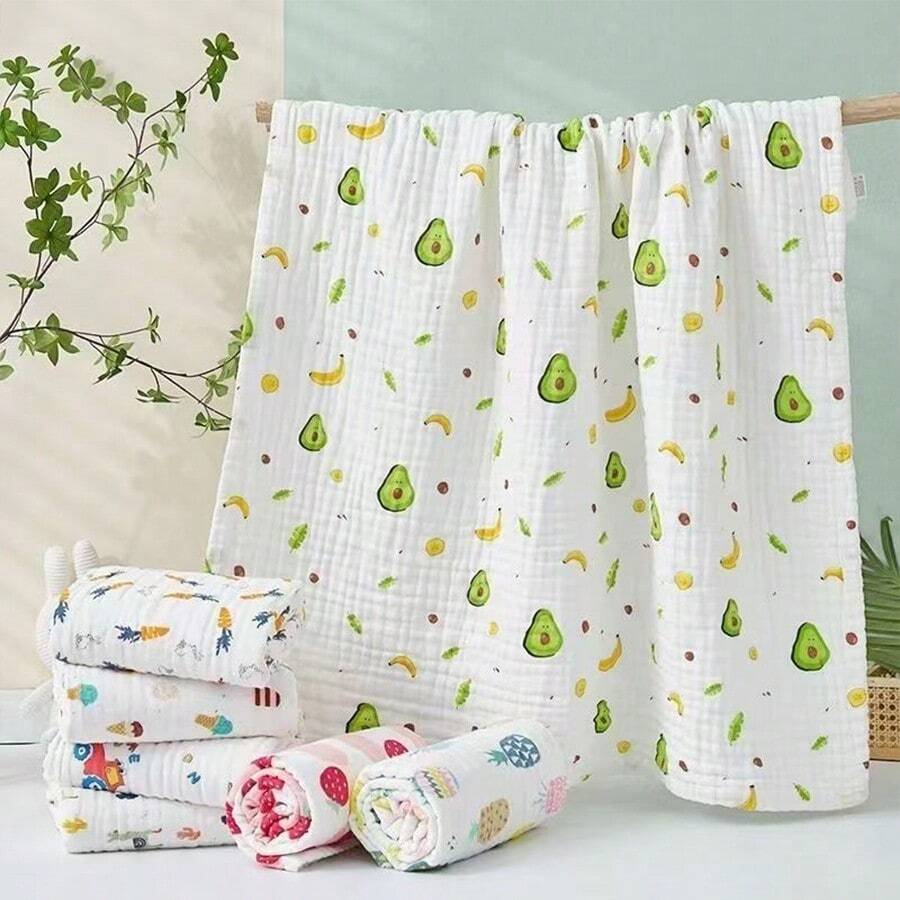 1pc Baby Bubble Gauze Hooded Bath Towel, Newborn Baby Blanket