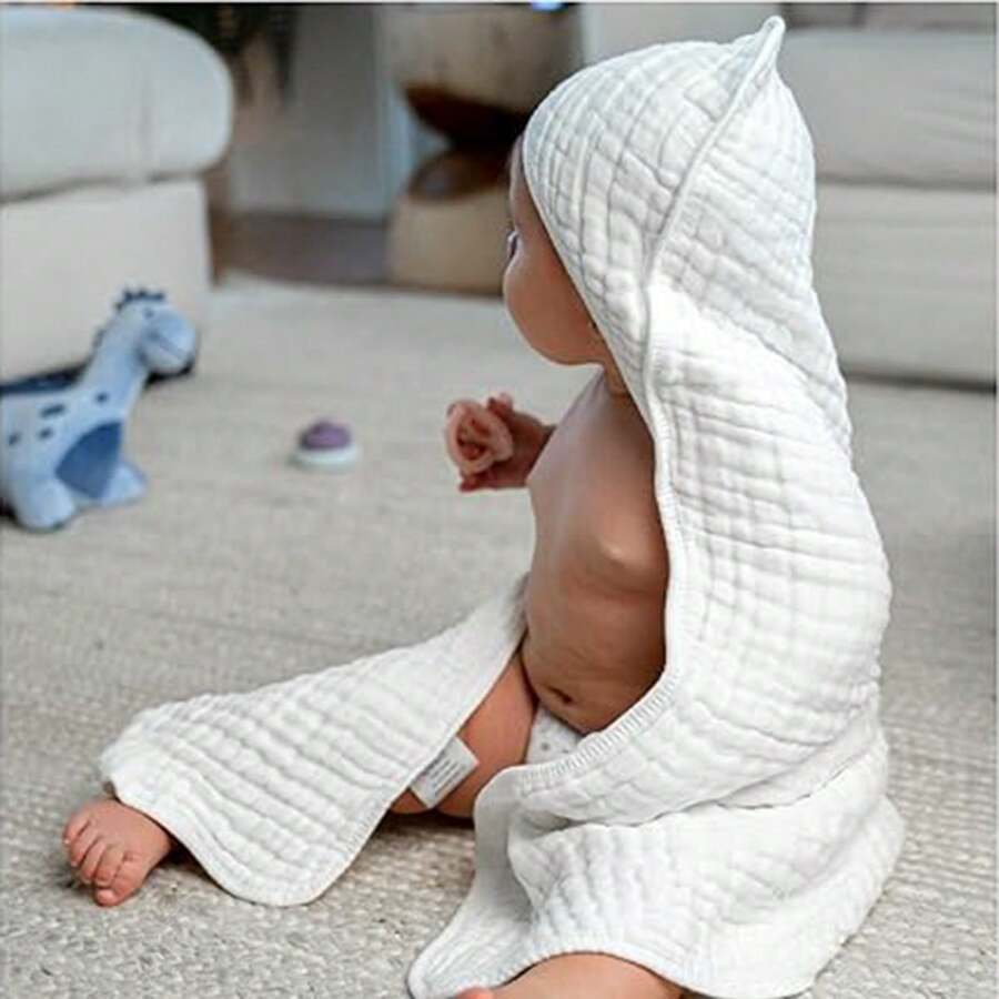 1 pièce Cape de bain à capuchon en gaze à bulles, couverture d'emmaillotage multifonctionnelle, serviette de bain pour bébé, unisexe, ultra-douce pour toutes les saisons, idéal pour la salle de bain, la poussette et la sieste, cadeau de naissance