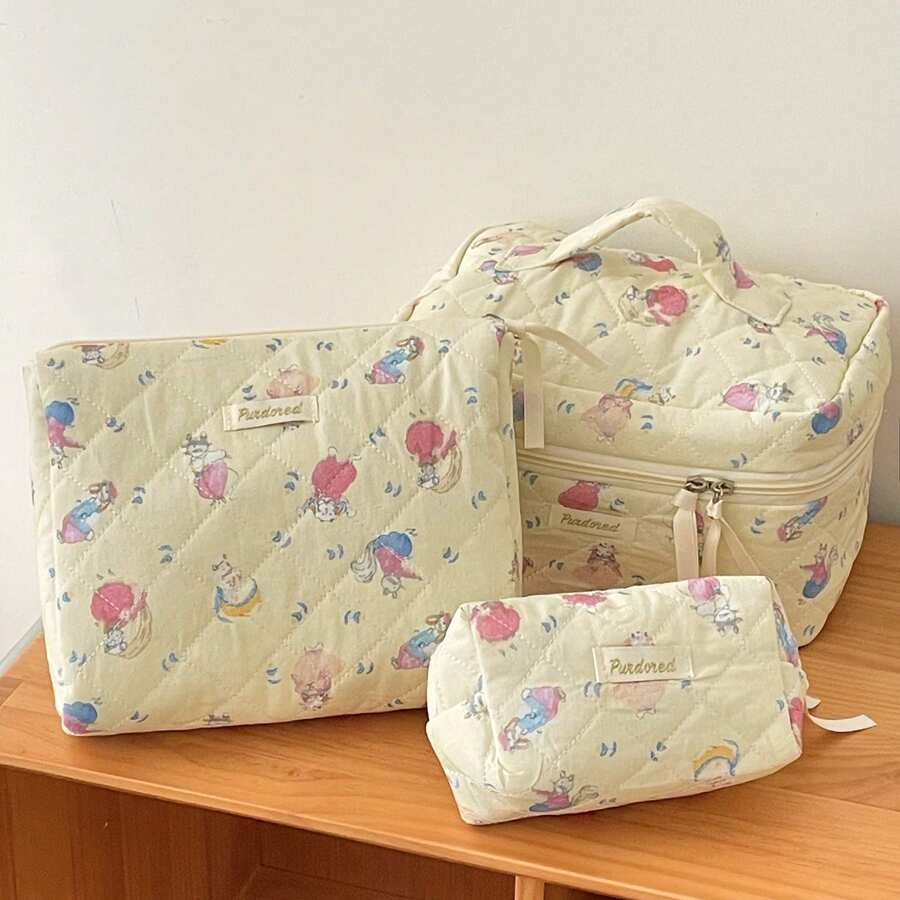 Bolsa de maquillaje suave con cremallera con diseño de ratón lindo, estuche de cosméticos con diseño de dibujos animados pintado a mano para uso en el hogar, viajes y exteriores