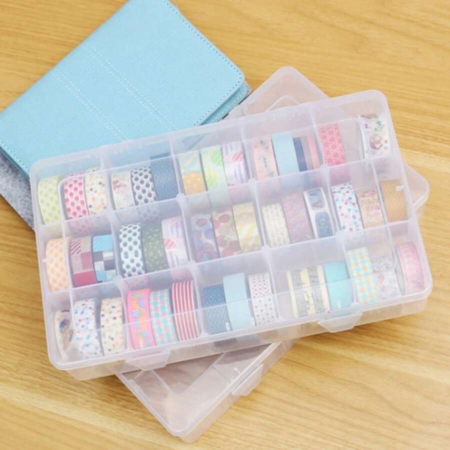 1pc 15-Compartment Washi Tape Organizer,Adjustable Compartment Grid Slot Storage Box,Clear Organizer Container Storage Box With Adjustable Dividers,Removable Clear Jewelry Divider Storage Box,For Art Supplies, Jewelry, Beads, Stationery, Stickers, And Tape,Back To School Supplies