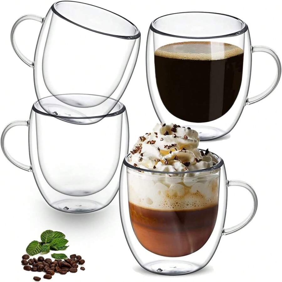 2-4-6pcs Double Walled Glass Coffee Cups With Handles, Espresso Cups, Tea Cups, Thermal Insulation. Suitable For Espresso, Matcha, Cappuccino, Tea Bags. Kitchenware Holiday Gifts Back To School