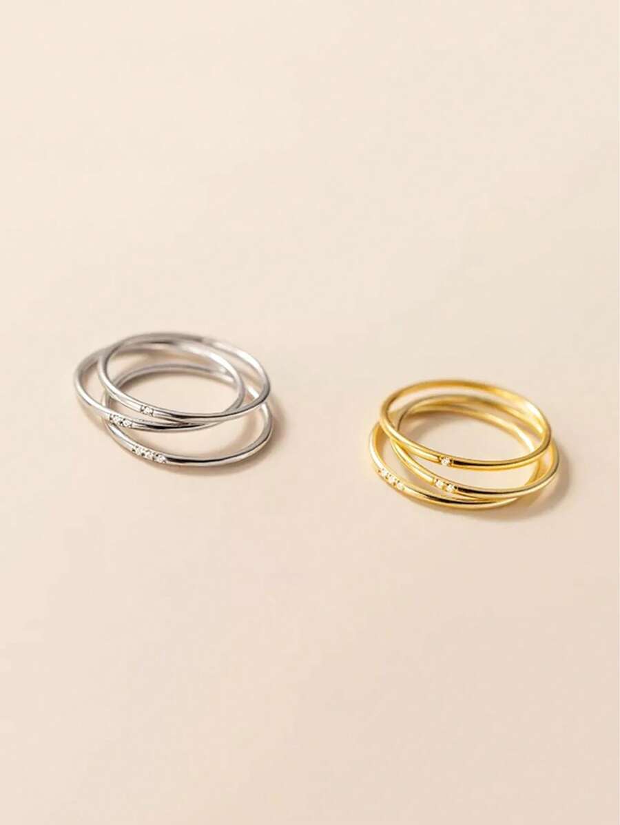 1pc Minimalist S925 Sterling Silver Gold Plated Ultra- Micro Pave Cubic Zirconia Couple Ring, Delicate Luxury Ring
