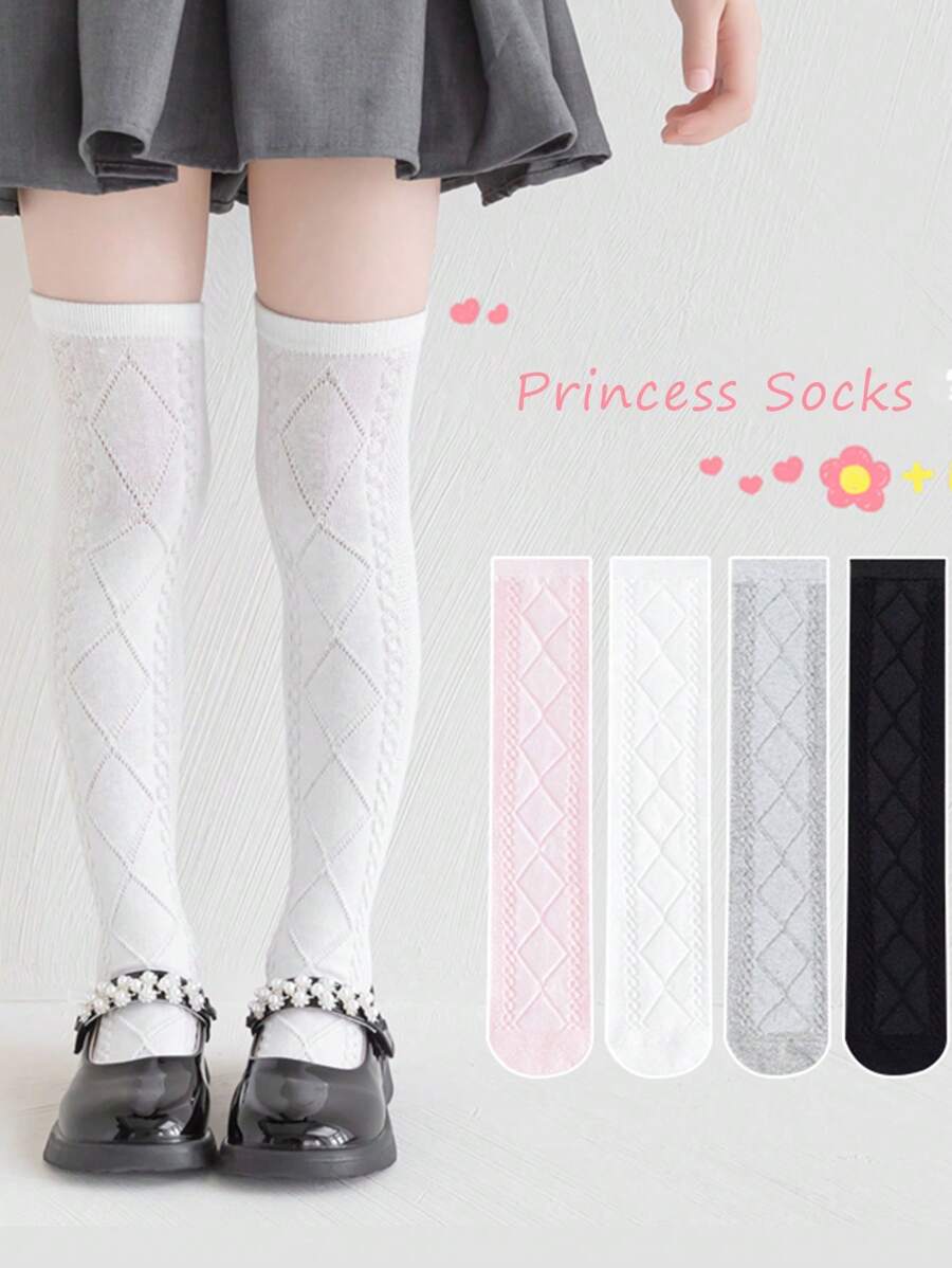 1 Pair Kids Thin Knee-High Socks,Princess Design Leg Warmers,Versatile Mesh Long Stockings For Girls, Spring/Summer