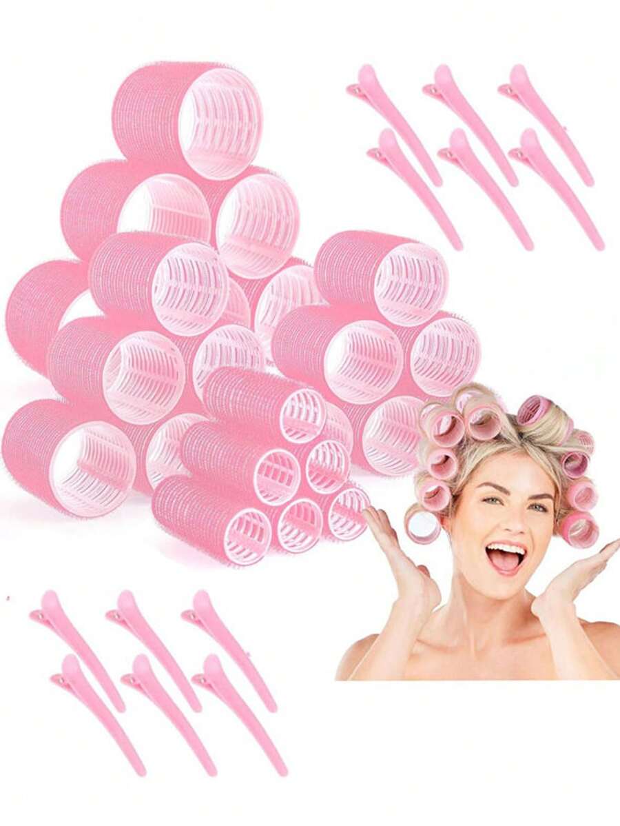 36pcs Self-Adhesive Hair Rollers Set For Different Hair Lengths, Heatless Curlers With Clips As Diy Hair Styling Tool