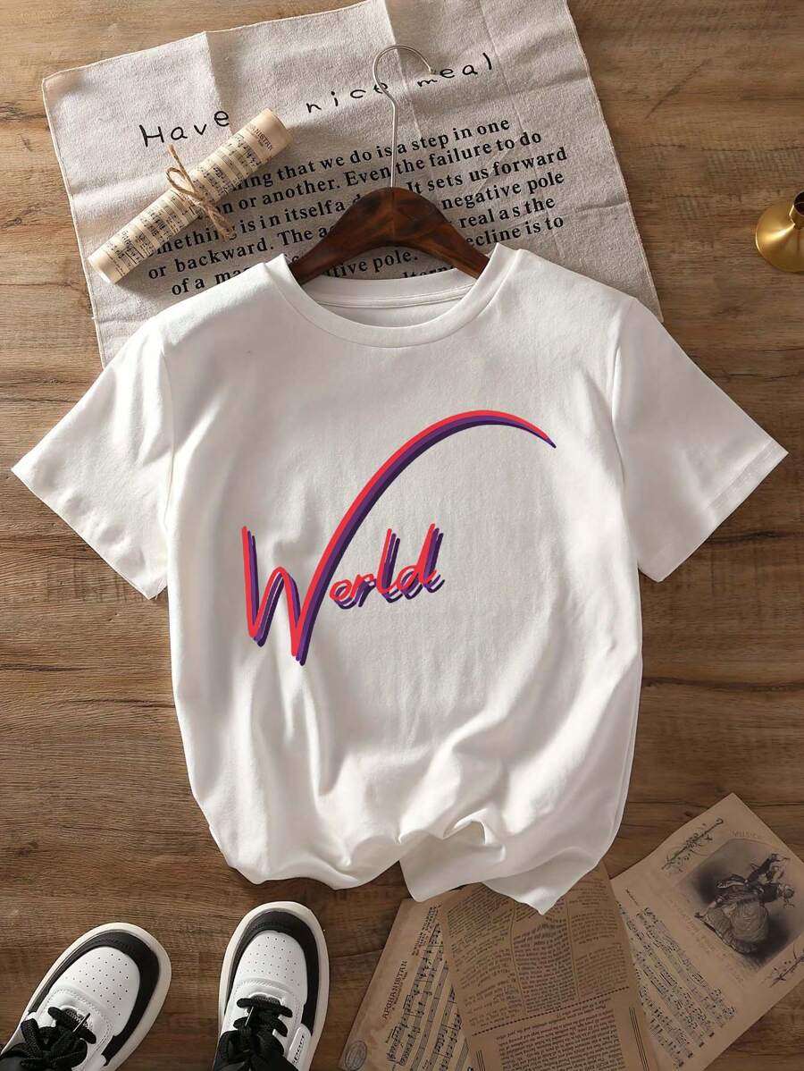 Summer Casual Women's Round Neck T-Shirt, Slim Fit Short Sleeved T-Shirt