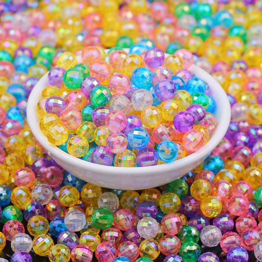 100pcs 8mm Mixed Color AB Faceted Round Acrylic Beads, For Jewelry Making DIY Bracelets Necklaces Phone Charms Crafts
