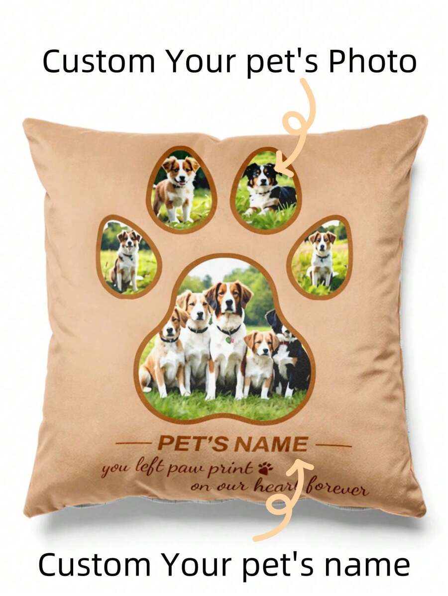 1pc Customized Lovely Fashion Pet Name & Photo Decorative Throw Pillow Cover, Pet Dog Memorial Gift, Home Decor For Bedroom And Living Room