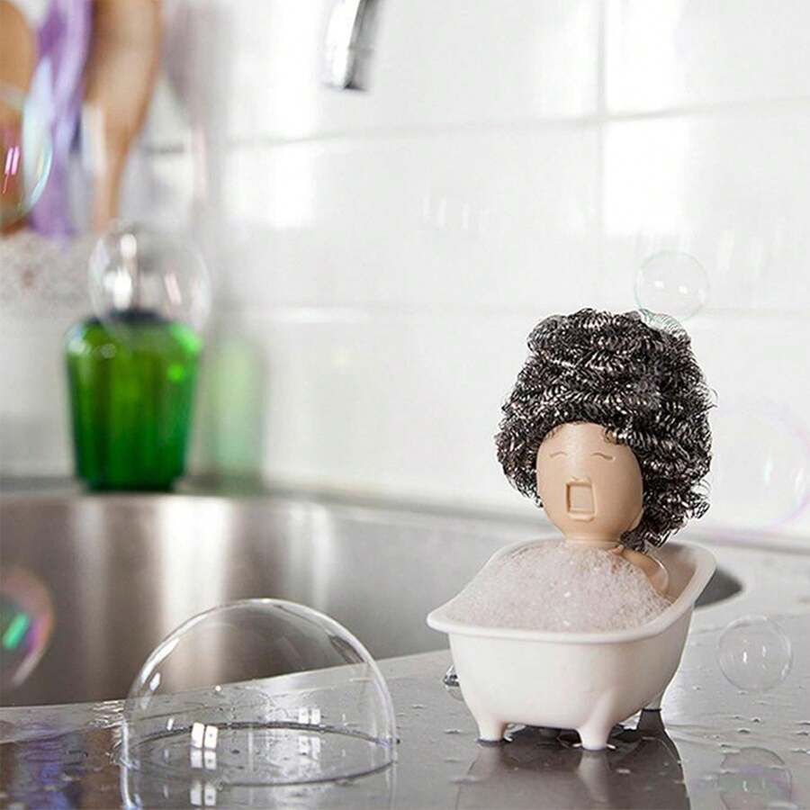 Supporto per palline per la pulizia a forma di vasca da bagno, design unico, grazioso e interessante contenitore per la cucina, 1 pezzo (pallina per la pulizia non inclusa)