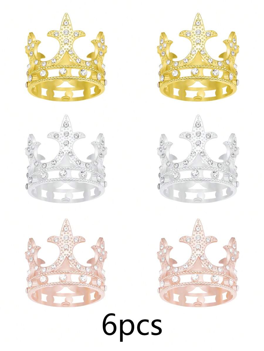 6 pièces Mini couronnes en métal de princesse, décorations de gâteau et fournitures de fête, faveurs et décorations de fête, ensemble avec coiffure festive