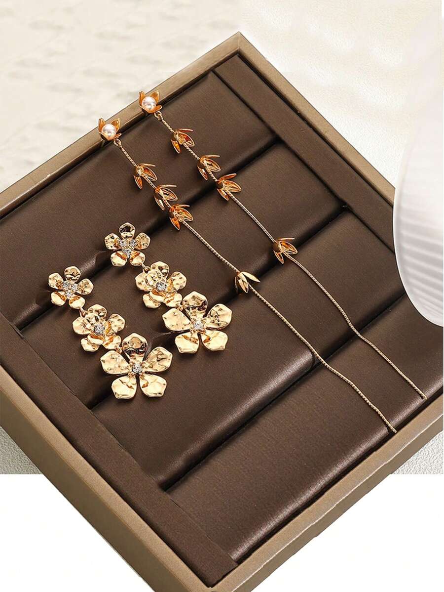 Retro Long Style, Long Water Droplet Tassel, Ear Line Flower, Earrings With Simple Snowflake Leaves, Fashionable And High-End Feel, Elegant And Handmade Accessories, Ladies' Daily Party Accessories, Fashionable Jewelry, Best Friend Gifts