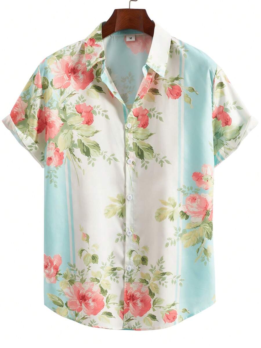 Men's Fashionable Casual Elegant Digital Print Short Sleeve Shirt