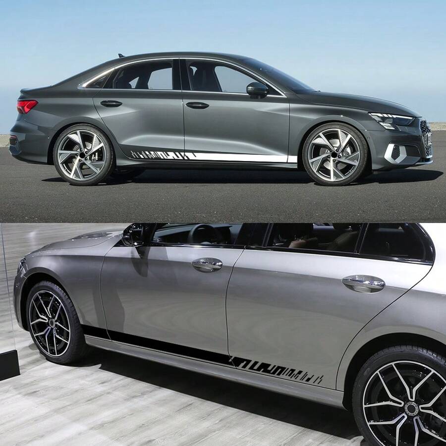 2 Stücke Auto Seitentür Rennsport Stil Aufkleber Vinyl Folie Dekoration Abziehbilder Seitenschweller Zierleisten Streifen Auto Tuning Außenzubehör für Audi A3 8V 8P 8Y 8L Limousine TFSI Sportback S3 RS3