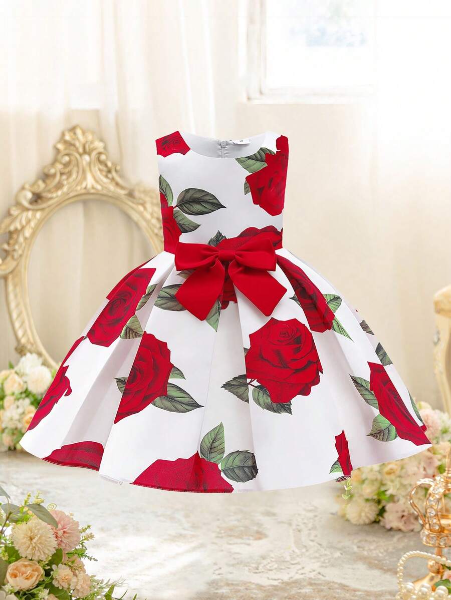 Vestido de princesa para festa de casamento com estampa floral de rosas para meninas
