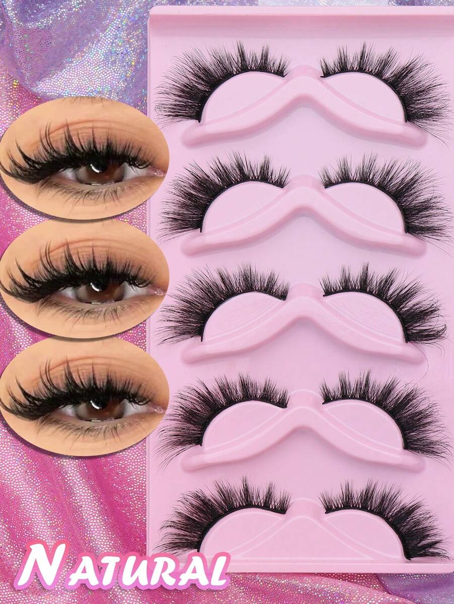 5 Pairs Natural Christmas False Eyelashes Fluffy Soft 3D Mink Lashes Long Wispy Eyelash Short Thick Fake Eyelash Extension Free Cross Wedding Party & Club Daily Work Meeting Crisscross Handmade Upper Lash Winged End Eye Elongated Eyelashes Natural Realistic Eyelash Lashes Lasting Lashes Wholesales Accessories Set Cos And Cosplay Cross False Extension Fairy Little Reusable Daily Dating Popular Make Up