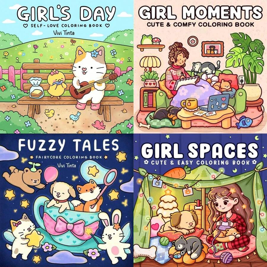 Girl Spaces/Girl's Day - Super Cute And Fun Adult Coloring Book: Featuring Cozy Moments And Girly Things, Cute Drawings For Relaxation And Stress Relief, Mindfulness,Mother's Day,Mom's Gift,Back To School,School Supplies