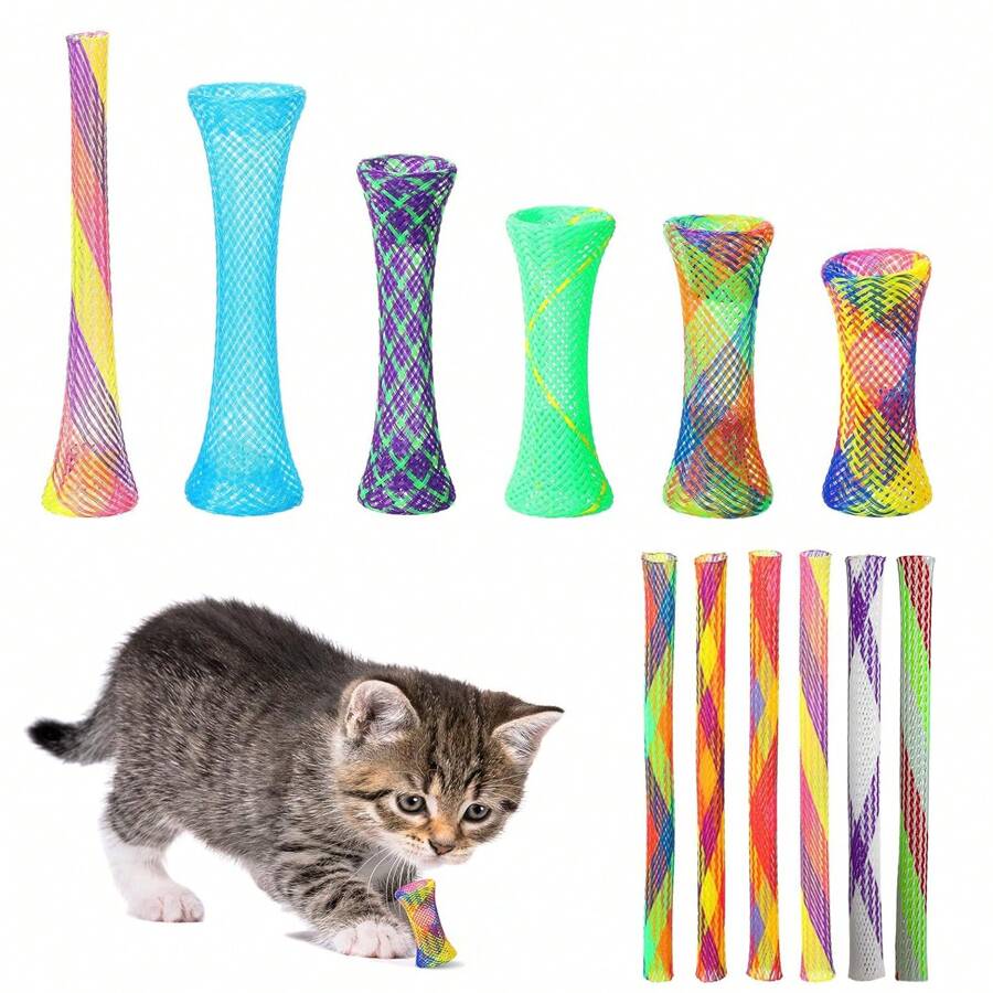 10 pièces Jouets de printemps colorés pour amateurs de chats et mères de chats - tubes en spirale en plastique interactifs pour le jeu, la chasse et le grattage d'un chaton d'intérieur (couleurs aléatoires)