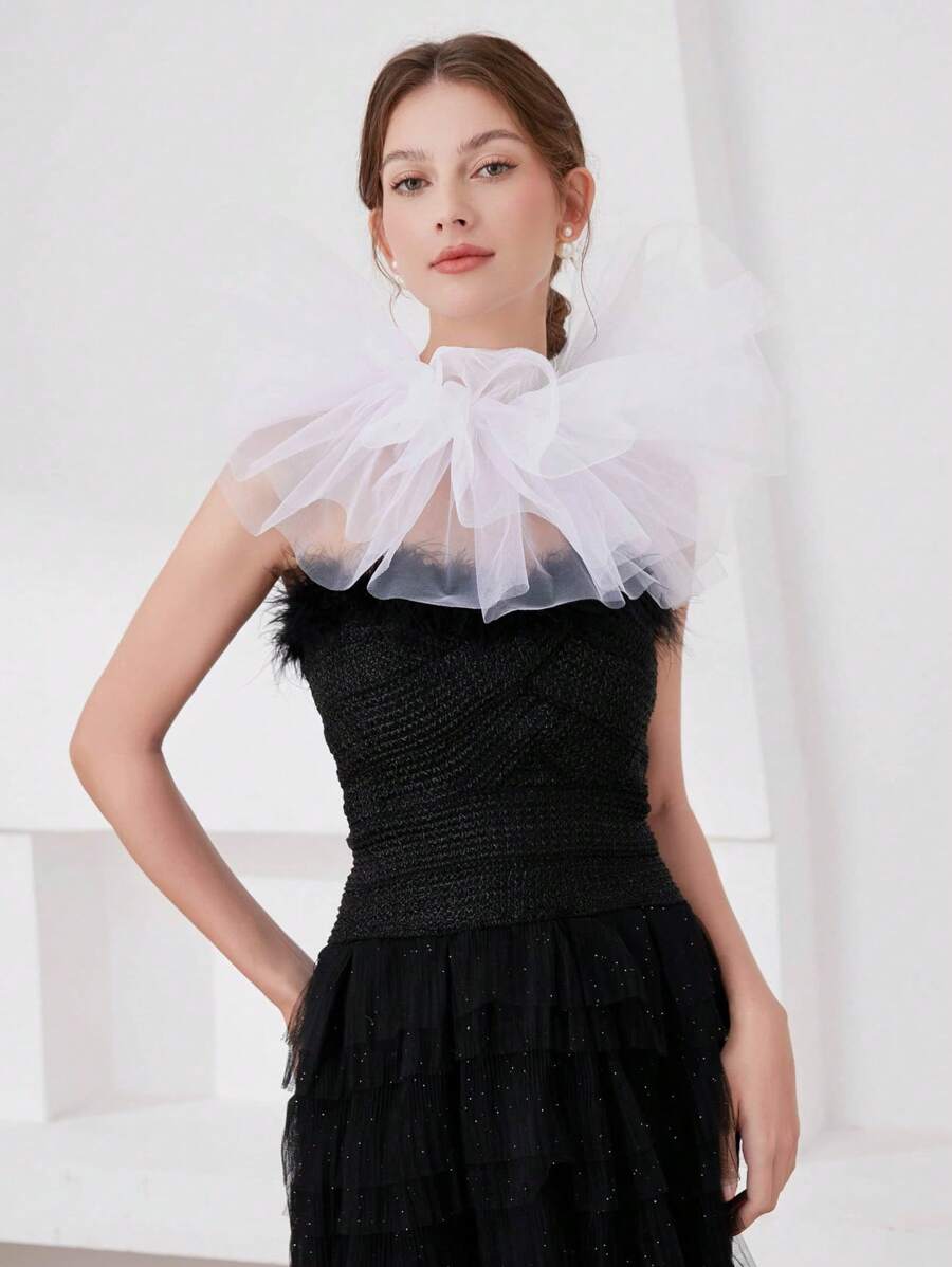 1pc Halloween Black Mesh Ruffled Detachable Vampire Collar, Renaissance Costume Accessory