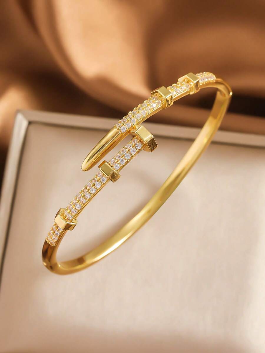 1pc Fashionable And Exquisite European & American Style High-End Design Personalized Micro-Inlaid Zirconia Clasp Bracelet For Women