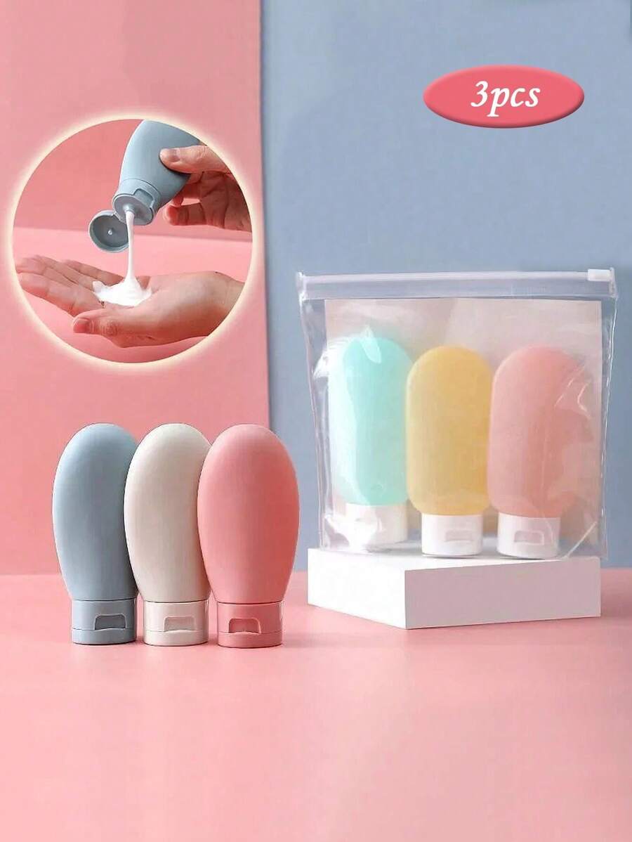 Reisset, knijpbaar ontwerp, draagbaar, lekvrij, herbruikbaar, navulbare cosmetische containers voor toiletartikelen, navulbare lotiondispensers, draagbare lotionfles, reisflessenset, lekvrije reisflessenset, navulbare lege containers voor de badkamer, reisformaat accessoires en shampoo-conditionerflessen met draagbare tas, reisbenodigdheden voor op reis, opslag voor make-uppompen, reisaccessoires, studentenhuisbenodigdheden, macaronkleurenpalet, badkamerdecoratie