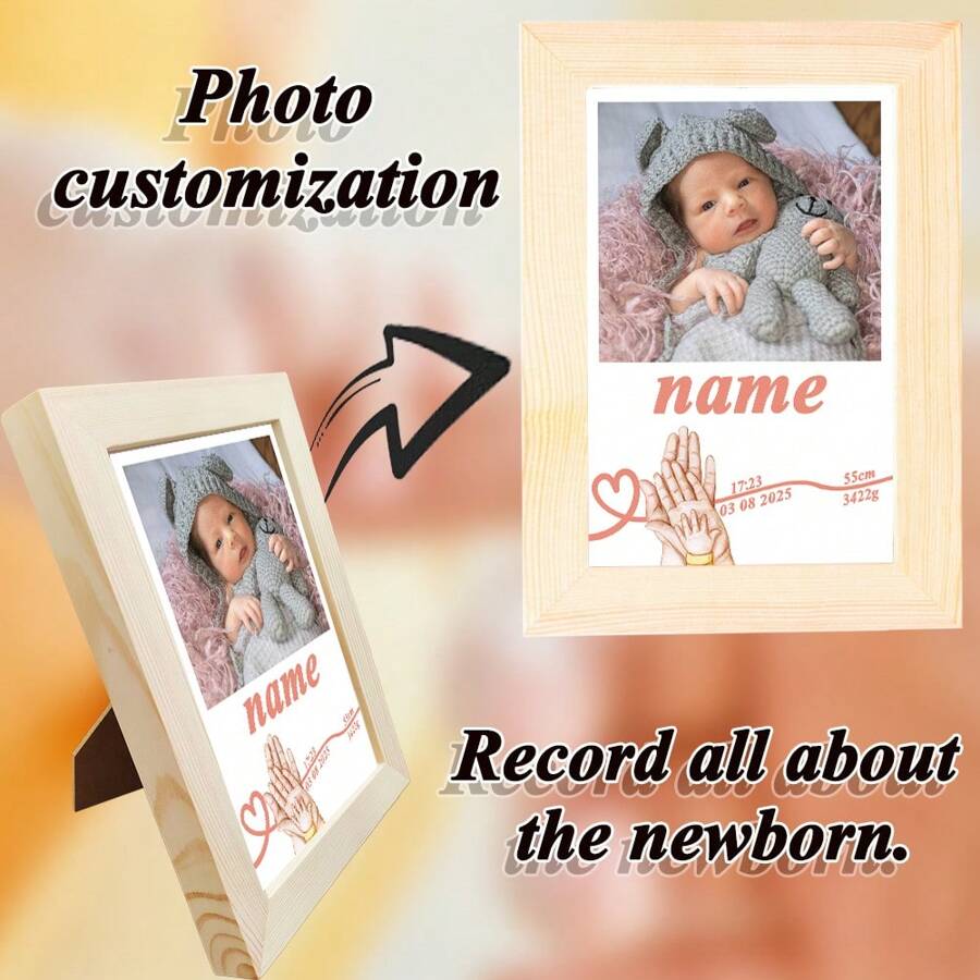 1pc Customized Photos Wooden Photo Frames, A Photo Frame Stand Or A Set Of Photo Walls,Suitable For Home, Living Room, Office Decoration,Personalized Easter Gifts, Customized Photos On Cardboard Birthday Graduation