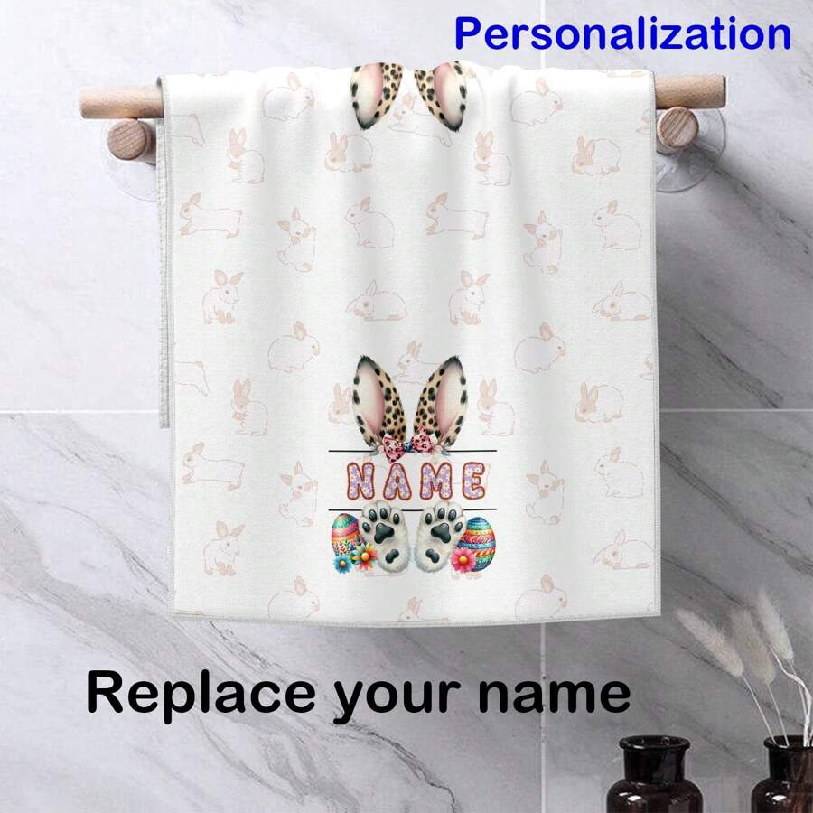 1pc Personalized Easter Bunny Custom Name Dish Towel, Tea Towel, Hand Towel, Bathroom Towel, Delicate & Soft, Non-Shedding, Machine Washable, Easy Clean, Unique Gift For Family & Friends In Spring & Summer