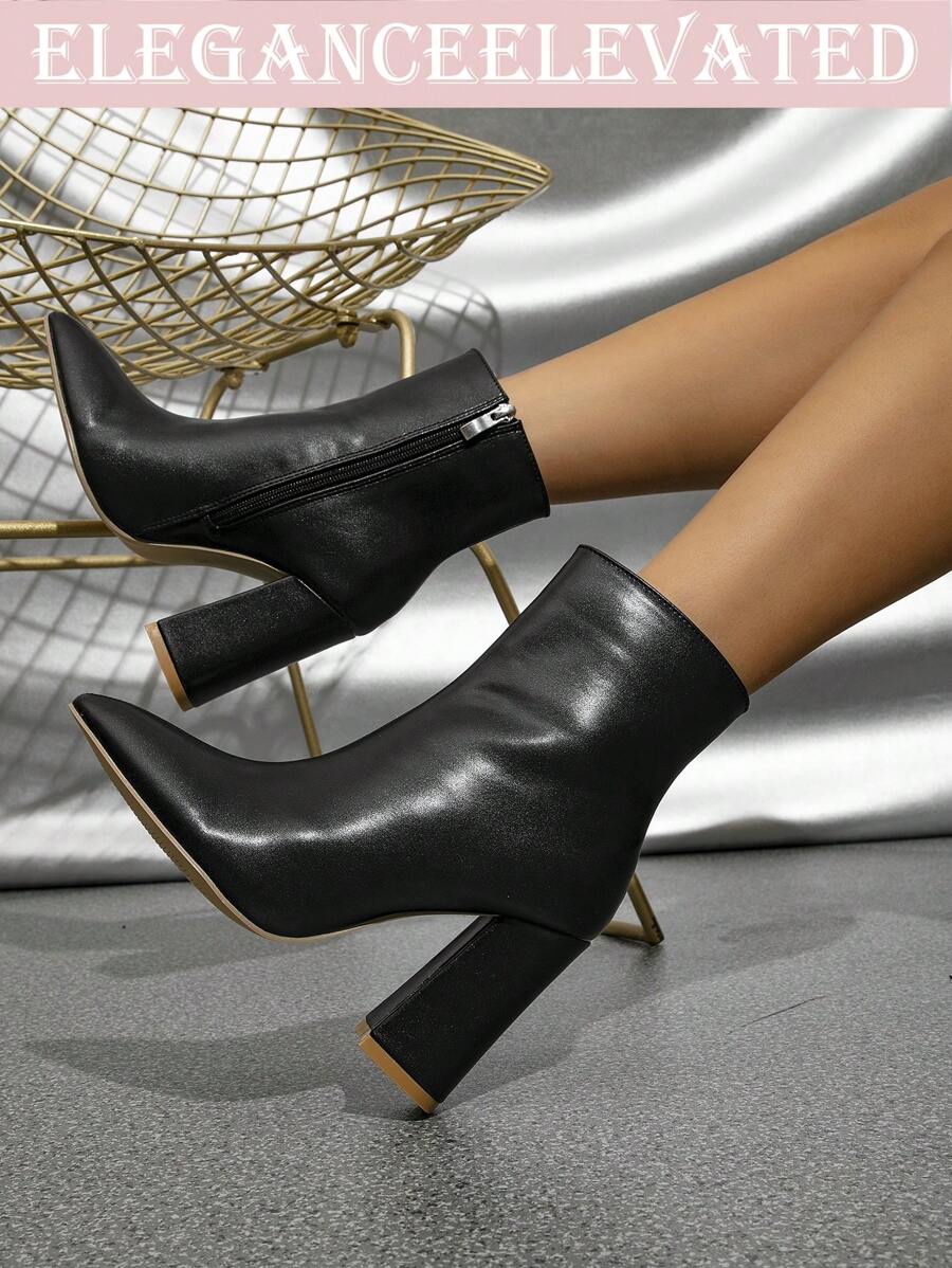 Women's New White Ankle Boots, Fashion Elegant Simple Versatile Streetwear Sexy Party Side Zipper Thick High Heel Pointed Toe High Heels Ankle Boots Riding Boots