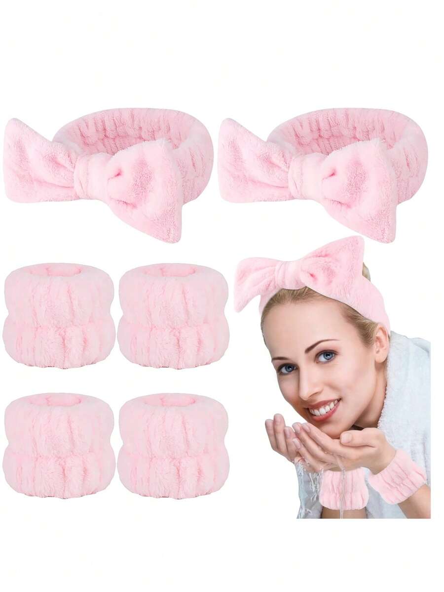 3pcs/Set Facial Cleansing Headband & Wristband Set, Spa Headband, Cosmetic Skin Care Headband, Women Hairwrap Towel, Absorbent Hair & Wrist Band, Washroom Use And Holiday/Gift,