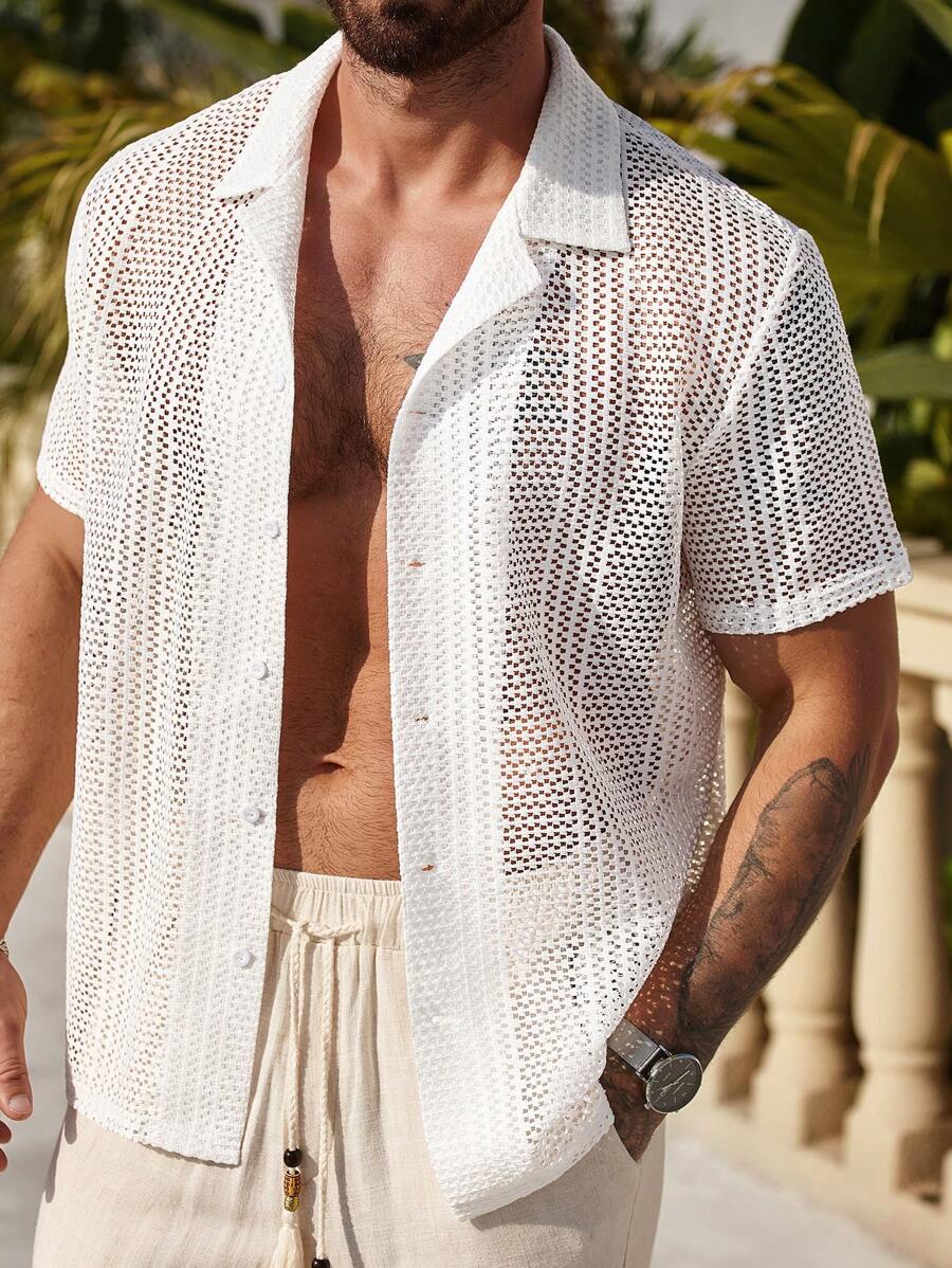 Camicia casual da uomo estiva con design traforato