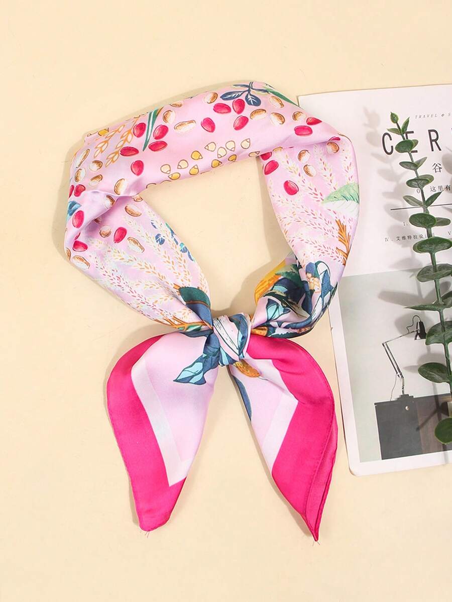 1 pièce Bandana de printemps pour femme 70cm Foulard en faux soie imprimé petit fichu bandeau écharpe protection du cou, utilisation polyvalente au quotidien