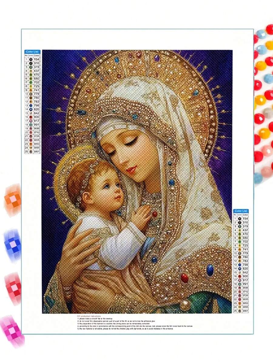 Religious-Themed 5D Diamond Painting Kit For Adults,Virgin Mary - Full Drill Round Rhinestone Art, DIY Craft Set For Beginners & Enthusiasts, Frameless Mosaic Wall Decor For Living Room & Bedroom, Perfect Gift For Holidays Full Drill, Halloween & Christmas, Mosaic Wall Art