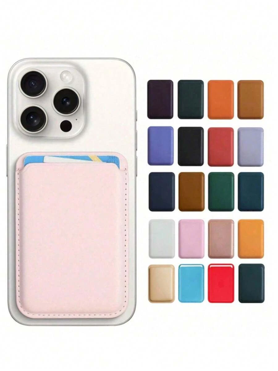 1 pieza Soporte de tarjetas magnético de piel sintética, estuche compacto y práctico para tarjetas, compatible con 12/13/14/15/16 con pegatina trasera para almacenar tarjetas bancarias/de identificación/de acceso y monedas