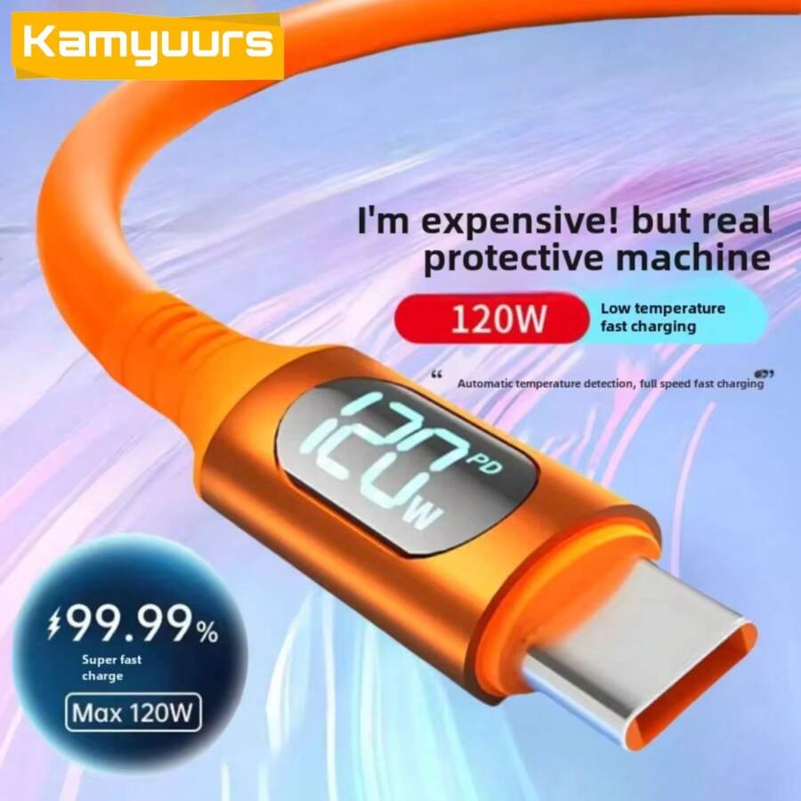 kamyuurs Cavo di ricarica rapida USB di tipo C compatibile con Huawei P70 60, S24 S23, 15 14 13, OnePlus, Realme, display digitale LED, 120W 6A