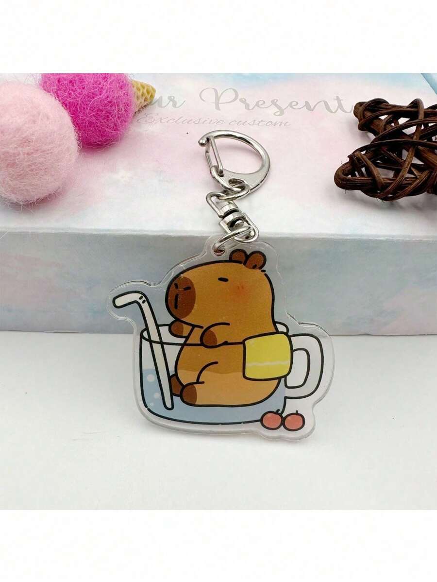 1pc Creative Cute Cartoon Acrylic Keychain, Student Valentine's Day Gift, Capybara Small Pendant Zinc Alloy Keychain Car Accessories Bag Charm School