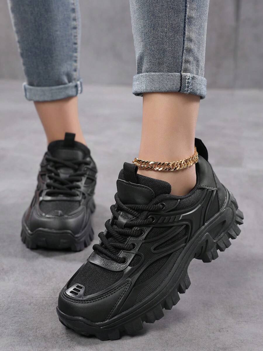 Women Minimalist White Shoes Lace-Up Front Chunky Sneakers,Colorblock Lightweight Breathable Sporty Outdoor Sneakers Shoes For Women