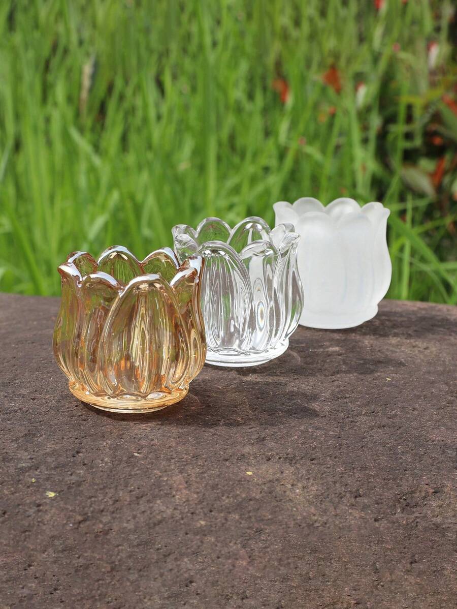 12pcs Tulip Flower Glass Candle Holders, Crystal Glass Cup Wedding Decor Candle Stands
