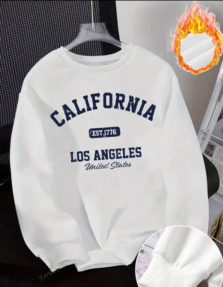 Sudadera estampada de california , sudadera casual de cuello redondo para otoño y primavera, ropa de mujer
