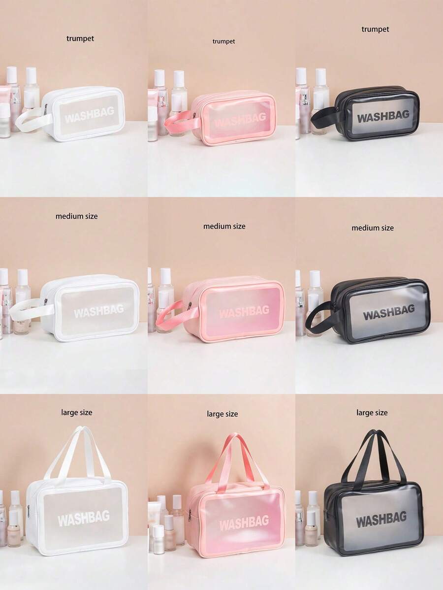 1 Pc Pvc Makeup Bag With A Small Body And Large Storage Capacity,Portable Women's Travel Transparent Waterproof Wash Bag, Storage Bag, Handbag Bag, Multi-Functional Travel Makeup Wash Bag,One Bag Is Versatile And Convenient For Daily Life, Cold Resistant, Waterproof Material, Semi Transparent Frosted Design, Beauty And Makeup Tools