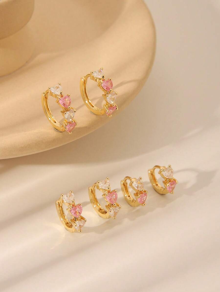 Set de 6 pendientes con forma de corazón con circonita brillante, en diferentes tamaños a juego, accesorios de joyería de lujo para mujeres, adecuado para uso diario, regalo para el Día de San Valentín, mamá, madre, Día de la Madre
