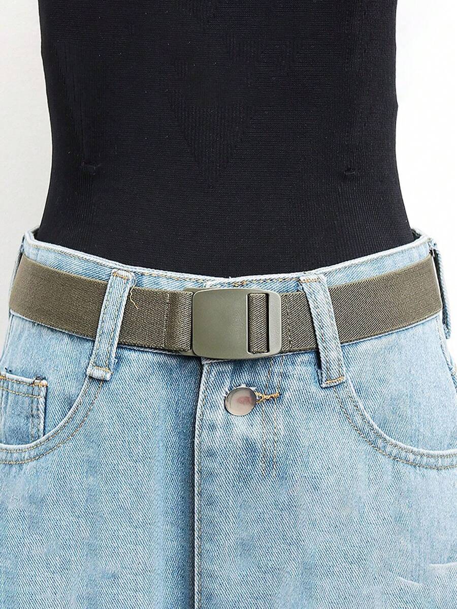 1 Pc Elastic Adjustable Stretch Woven Belt, Unisex Casual Buckle Waist Band