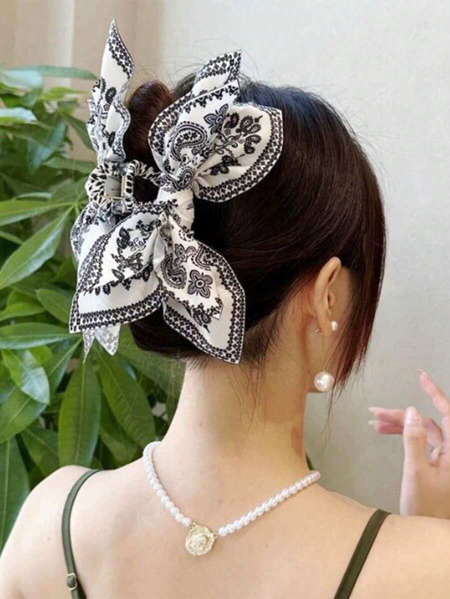 1pc Vintage Elegant Fabric Bow Hair Claw Clip, Paisley, Paisley, Bohemian Style Hair Accessory For Holiday, Photo Shooting